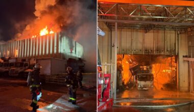 Firefighters battle massive 5-alarm fire at Queens lumberyard