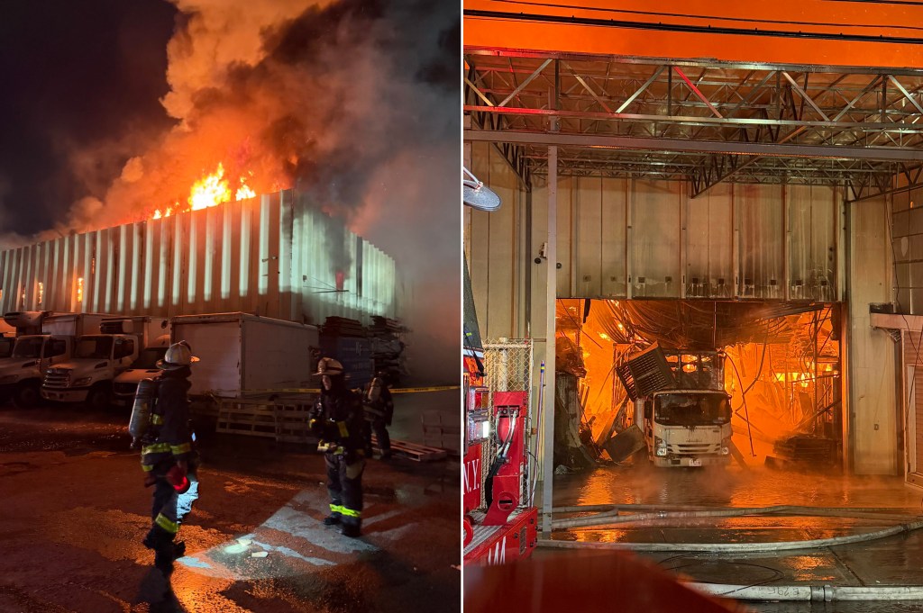 Firefighters battle massive 5-alarm fire at Queens lumberyard