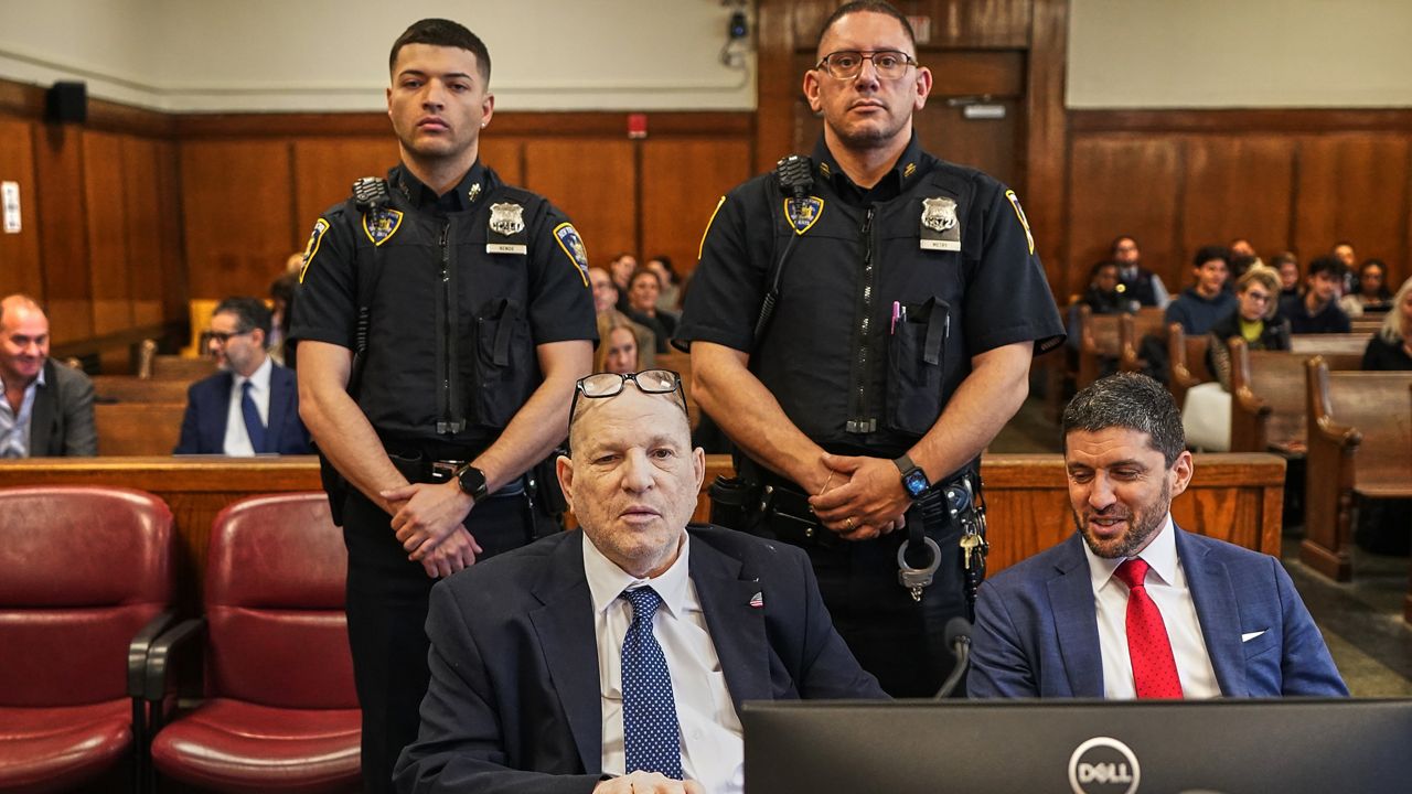Harvey Weinstein appears in criminal court in New York on Tuesday, April 21, 2026. (AP Photo/Richard Drew, Pool)