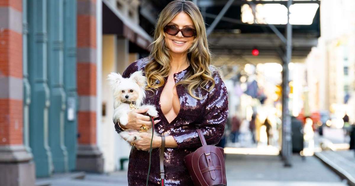 Heidi Klum's Sequined Micro Mini Has a Dramatic Neckline for NYC Outing