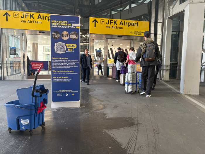 In addition to in-person tabling, the MTA and Port Authority posted sinage with QR codes that will allow travelers to give input on Jamaica Station's upcoming makeover.
