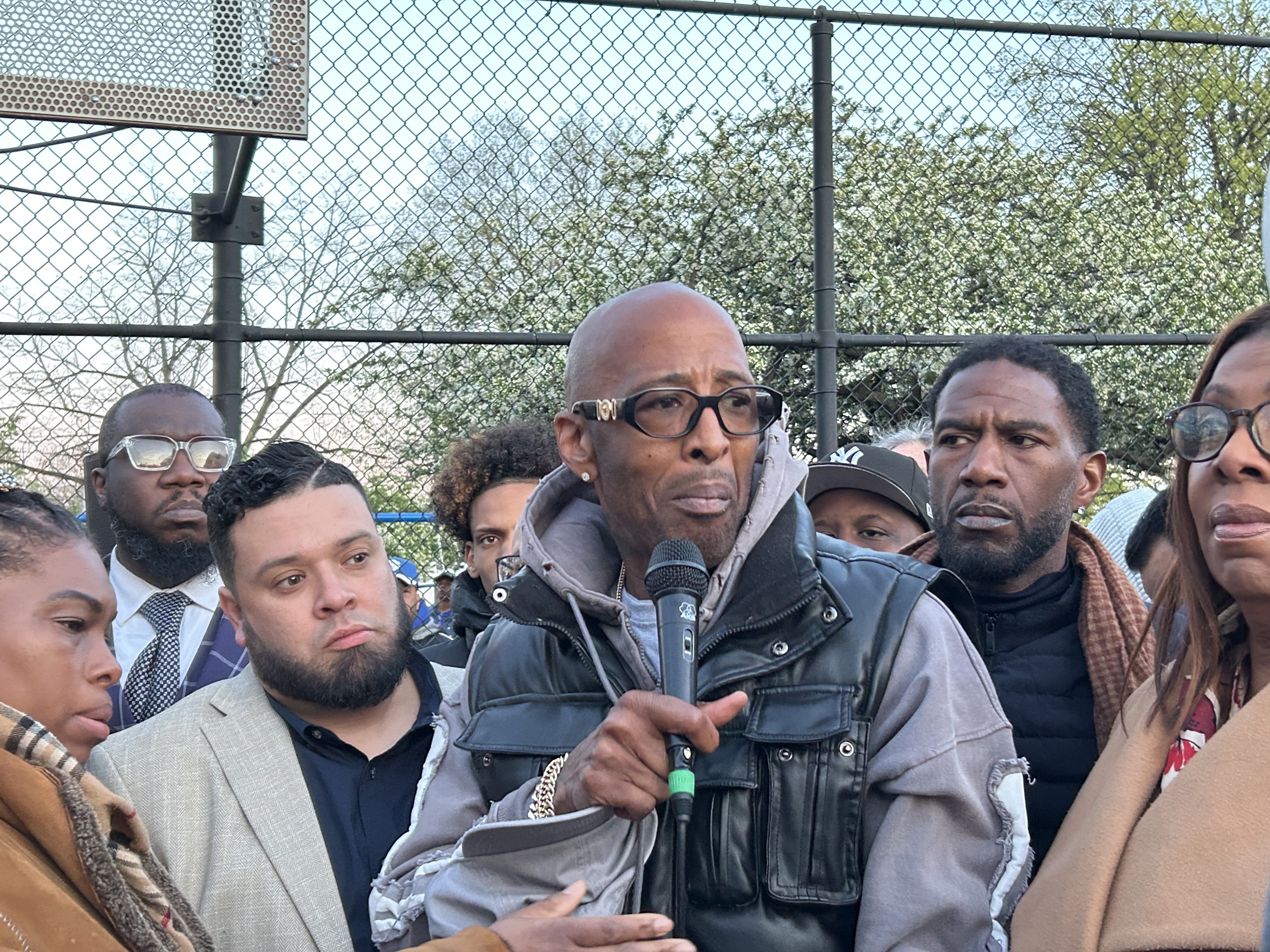 Ramel Jones speaks during a vigil on Monday, April 20,...
