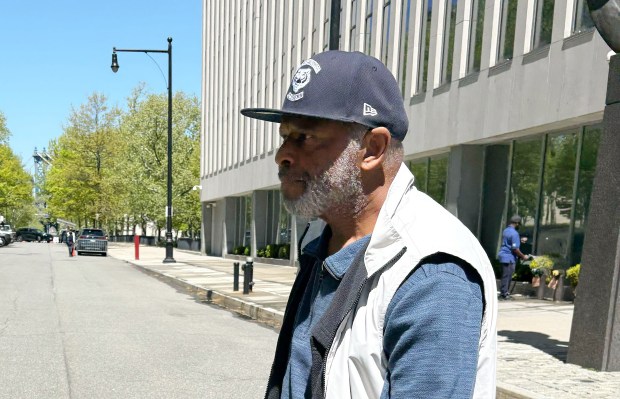 Jay Bryant's stepfather is pictured leaving the courthouse in Brooklyn on Monday, April 27, 2026. (Roni Jacobson / New York Daily News)