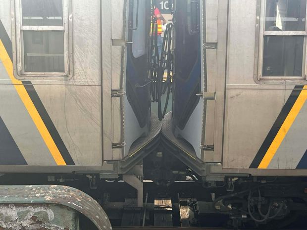 Train trespassers are suspected of running a parked subway into another parked train near the 104th St. stop of the A train in Queens. (Obtained by Daily News)
