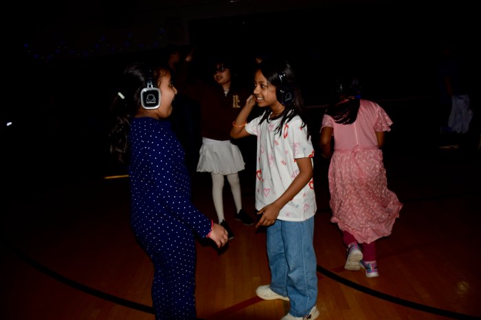 Students heard music through headphones for the school's silent disco.
