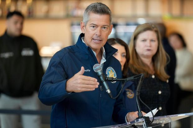 Department of Transportation Secretary Sean Duffy speaks during a news conference at LaGuardia Airport, Monday, March 23, 2026, after an Air Canada jet collided the night before with a Port Authority firetruck shortly after landing in New York. (AP Photo/Seth Wenig)