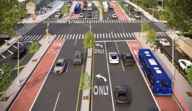 This rendering shows a redesigned Linden Boulevard, at Crescent Street, in East New York. Photo: NYC DOT