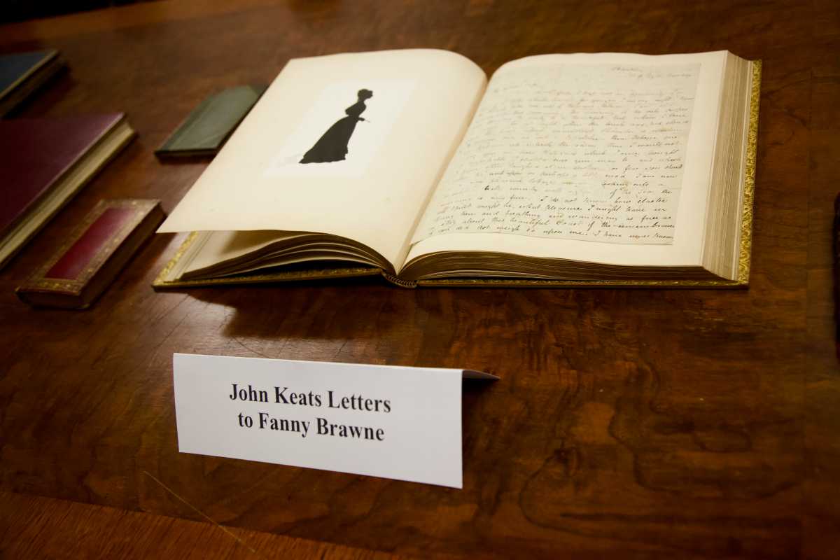 The books include handwritten love letters of the English romantic poet John Keats and an Oscar Wilde novel, “De Profundis,” which was written as a letter while Wilde was imprisoned for his romantic relationship with Lord Alfred Douglas. 