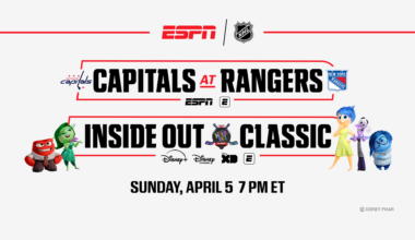 'Inside Out Classic' animated presentation of Washington Capitals-New York Rangers headlines seven exclusive NHL games this week on ABC, ESPN, ESPN+, Disney+ and Hulu