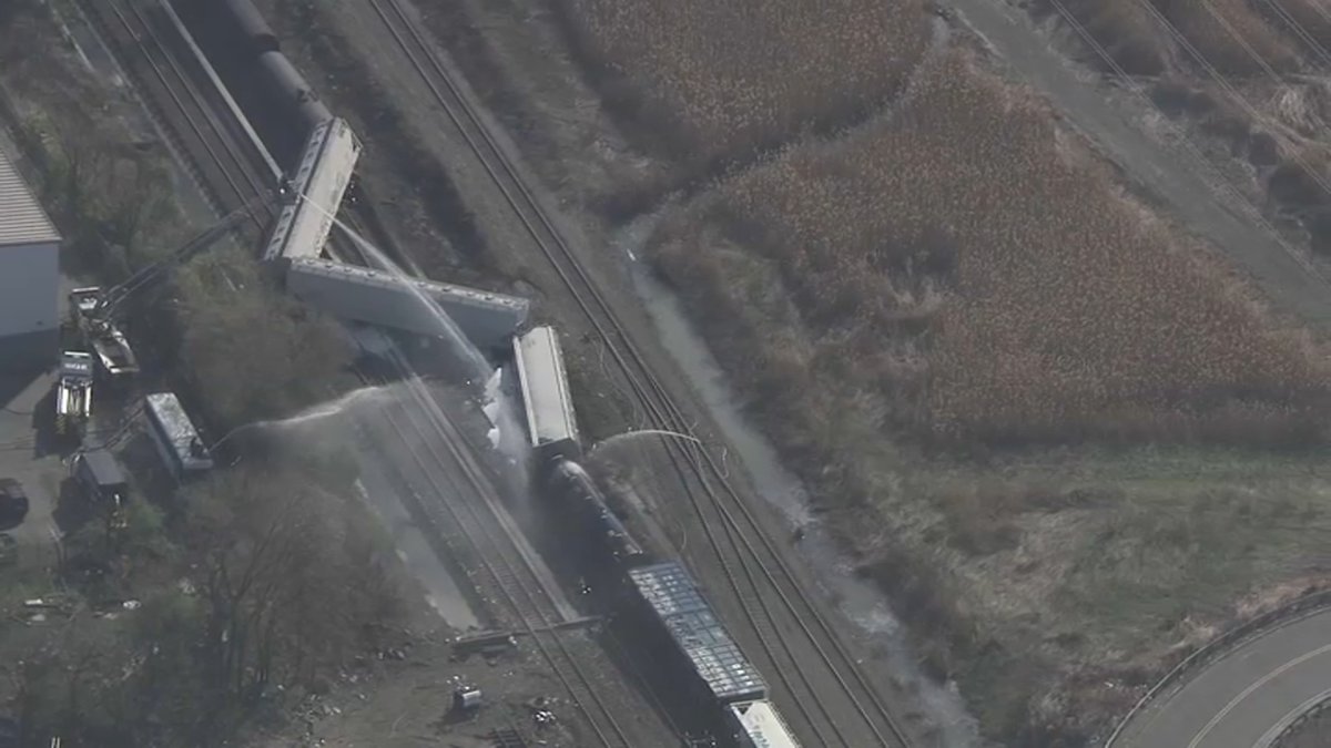 Freight train derails in NJ, multiple cars seen off tracks – NBC New York