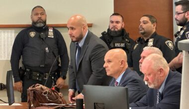 Former New York City police sergeant Erik Duran stands during his sentencing hearing at the Bronx C...