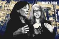 Governor of New York Kathy Hochul and Assemblymember Linda Rosenthal with an aerial view of 1119 Pacific Street in Brooklyn