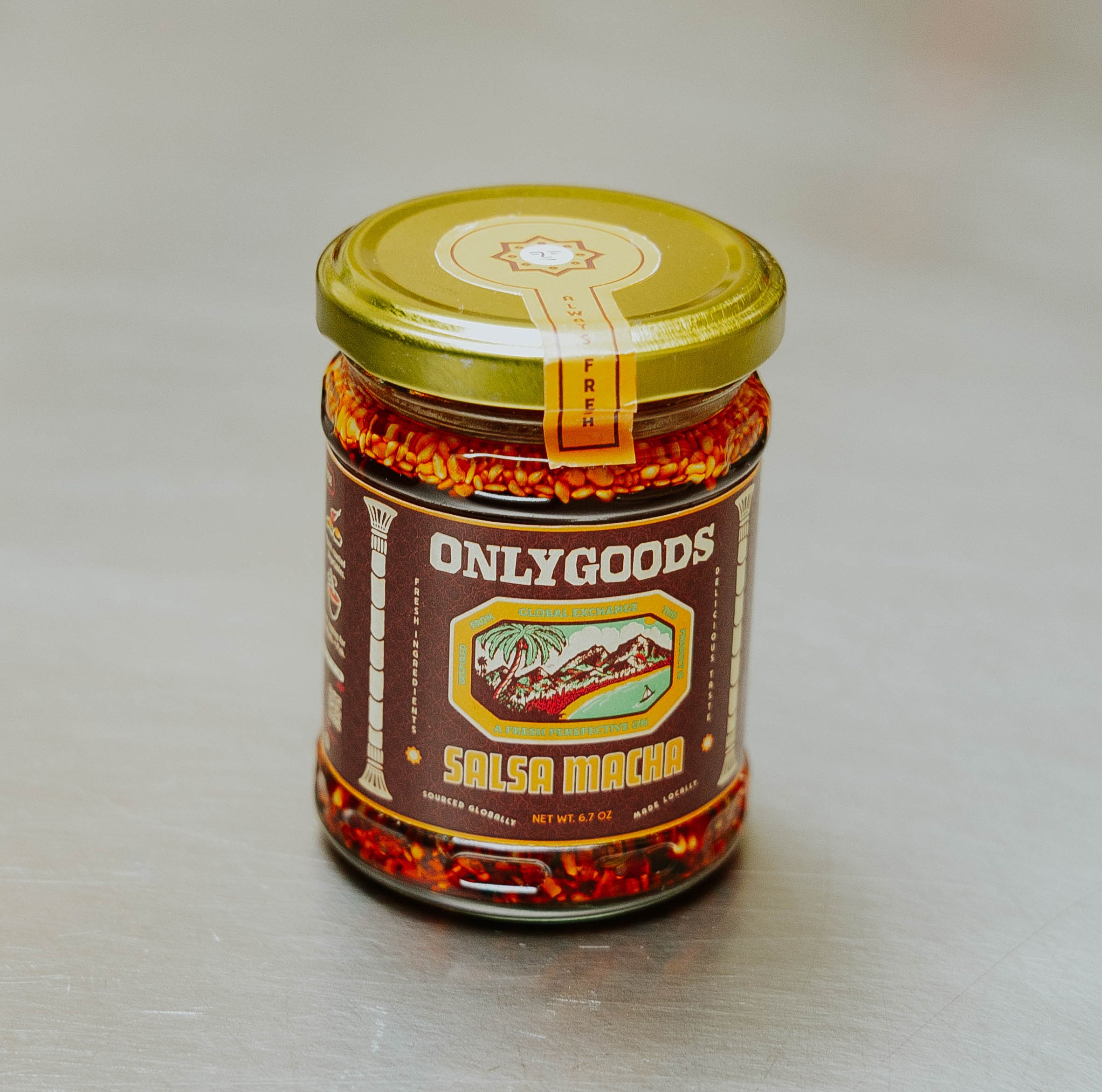 A jar of salsa macha.