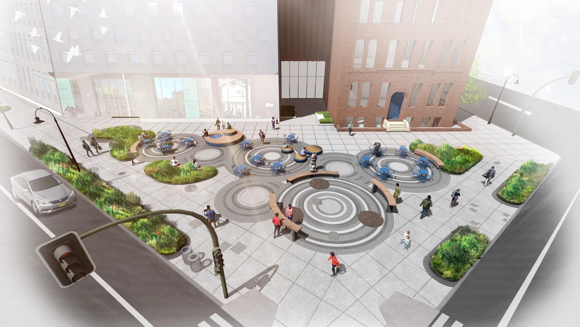 aerial rendering of Temple Square Plaza