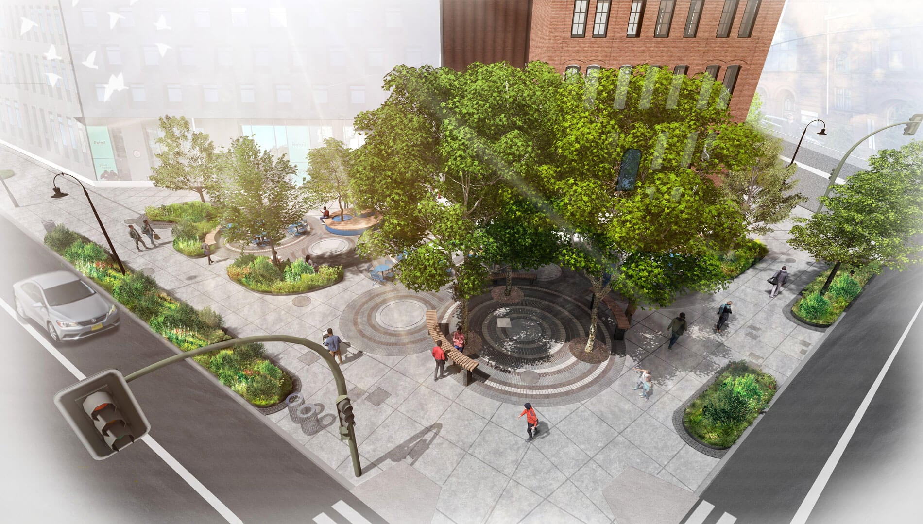 aerial rendering of Temple Square Plaza