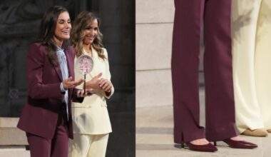 On Thursday, Queen Letizia wore burgundy pumps for a meeting ahead of the 16th Ap!Lleida Awards.