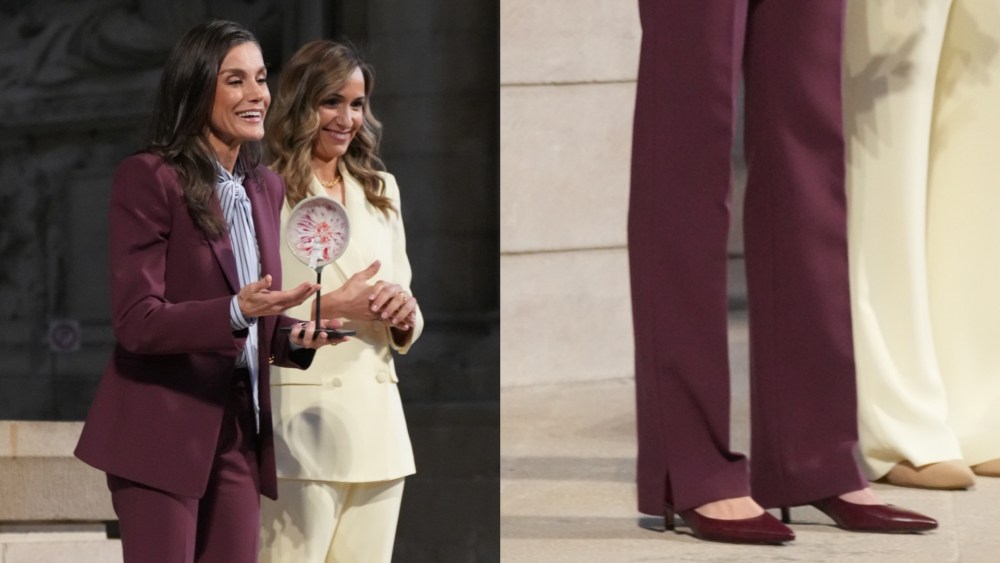 On Thursday, Queen Letizia wore burgundy pumps for a meeting ahead of the 16th Ap!Lleida Awards.
