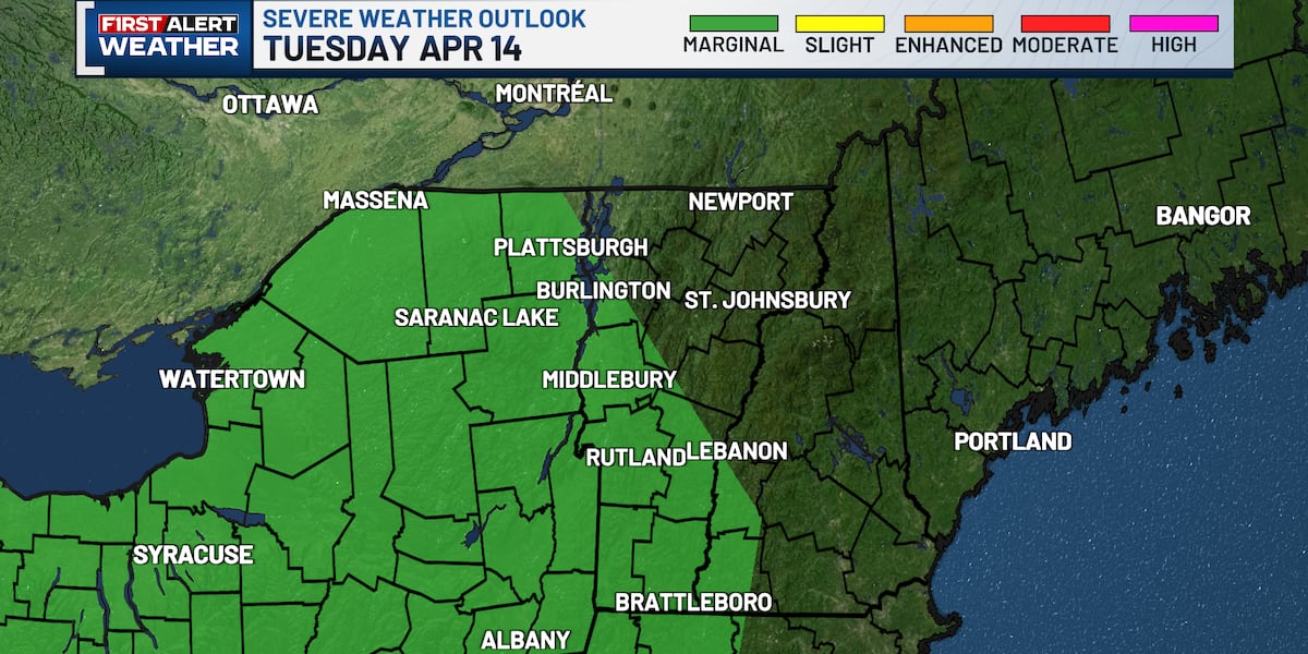 Strong spring thunderstorms possible across Vermont and New York Tuesday afternoon
