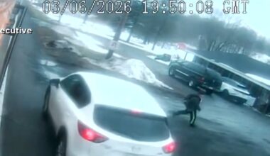 Car nearly hits child getting off school bus in New York
