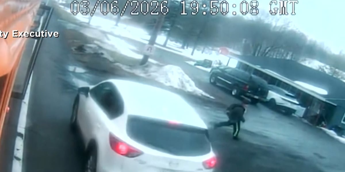 Car nearly hits child getting off school bus in New York