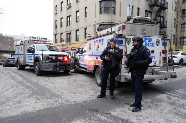 NYPD officers investigate a fatal shooting in the 170th St. subway station on the B/D line on Tuesday, Feb. 10, 2026, in the Bronx, New York. (Barry Williams/ New York Daily News)