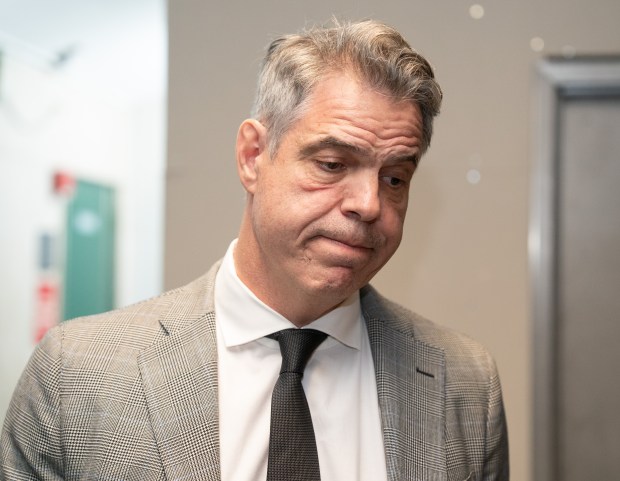 Michael Mandt speaks to the media after Dr. Miaranne Gillow was sentenced for two counts of felony sale of a prescription drug in Manhattan Supreme Court on Thursday, April 2, 2026, in Manhattan, New York. (Barry Williams/ New York Daily News)