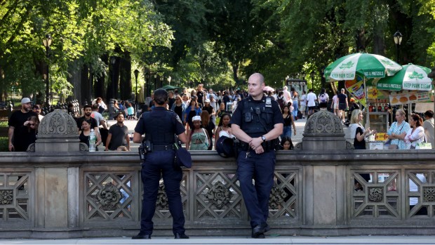 NYPD officers patrol Central Park on Tuesday, Aug. 20, 2024. (Luiz C. Ribeiro for NY Daily News)