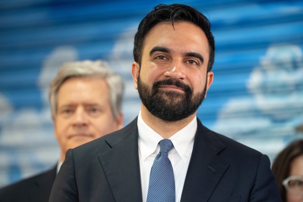 New York City Mayor Zohran Mamdani is pictured at a press conference in La Marqueta about the city opening and opening the first of five planned public grocery stores Monday, April 14, 2026 in Manhattan, New York. (Barry Williams/ New York Daily News/)