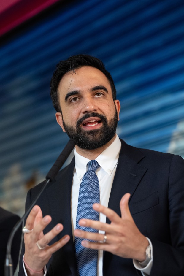 New York City Mayor Zohran Mamdani speaks at a press conference in La Marqueta about the city opening and opening the first of five planned public grocery stores Monday, April 14, 2026 in Manhattan, New York. (Barry Williams/ New York Daily News/)