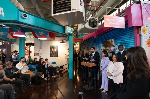 New York City Mayor Zohran Mamdani speaks at a press conference in La Marqueta about the city opening and operating the first of five planned public grocery stores Tuesday, April 14, 2026, in Manhattan, New York. (Barry Williams/ New York Daily News)