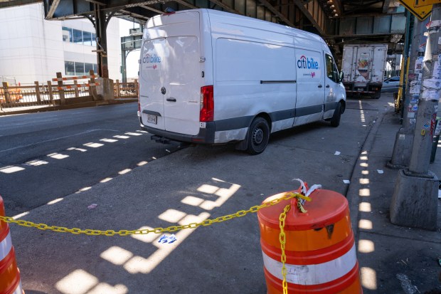 A 70yr old woman and her 74yr old husband were rushed to Saint Barnabas Hospital, where the woman is listed in critical condition, after they were struck by a 40yr old man operating a white Mercedes Benz Sprinter van with the Citi bike logo traveling westbound on West 225th Street and making a left turn to head south on Broadway in the Bronx on Sunday April 12, 2026. 1150. (Theodore Parisienne / New York Daily News)