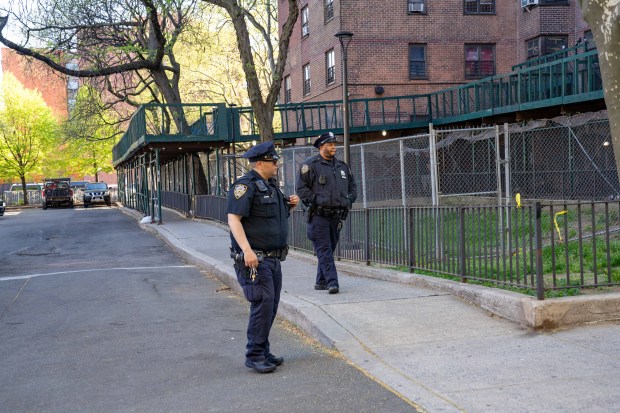Police investigate Friday after a 78-year-old man was killed by a stray bullet in a park on Alexander Ave. near E. 135th St. in the Bronx.