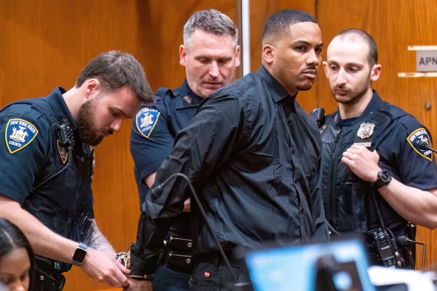Guy Rivera, convicted in the killing of NYPD Officer Jonathan Diller, is pictured during his sentencing in Queens on Monday, April 27, 2026. (Theodore Parisienne / New York Daily News)