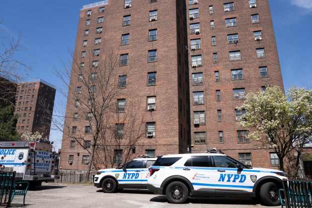 A 42yr old man was pronounced dead at Methodist Hospital after he was shot in the torso inside apartment 12-E at 75 Cumberland Walk in Brooklyn on Sunday April 12, 2026. 1305. (Theodore Parisienne / New York Daily News)