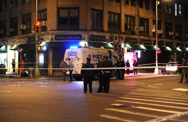 Police secure the scene on Mott Ave. in Far Rockaway, Queens after NYPD Officer Jonathan Diller was fatally shot while making a car stop on March 25, 2024.