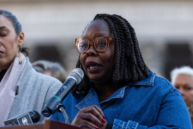New York City Council member Althea Stevens speaks during a rally in Foley Square, Manhattan, on Wednesday, Nov. 13, 2024. (Shawn Inglima for New York Daily News)