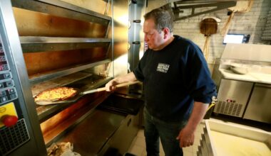 Pizza maker Al Santillo is making pizza at Coniglio’s as his place is being rebuilt