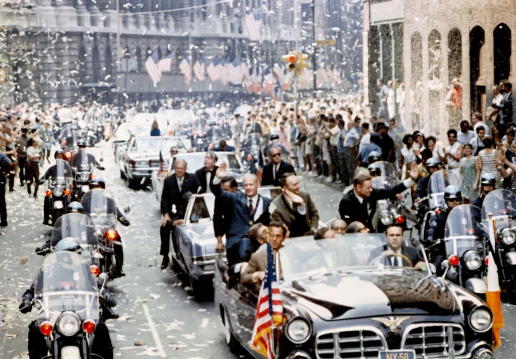 NYC Council leaders are urging Mayor Mamdani to throw a ticker-tape parade celebrating Artemis II’s historic mission to the Moon – one that would rival the bash the Big Apple threw for the famed Apollo 11 crew (pictured) in 1969. HUM Images/Universal Images Group via Getty Images
