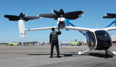 NA test pilot checks a Joby Aviation electric aircraft for take off from JFK airport.