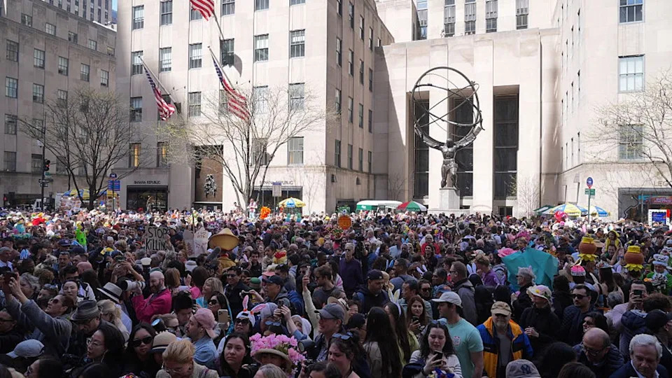 <div>NEW YORK CITY, US - APR. 20: People take part in the annual Easter Parade and Bonnet Festival on Fifth Avenue between 49th and 57th Streets on Easter Sunday, April 20, 2025 in New York City, United States. (Photo by Selcuk Acar/Anadolu via Getty Images)</div>