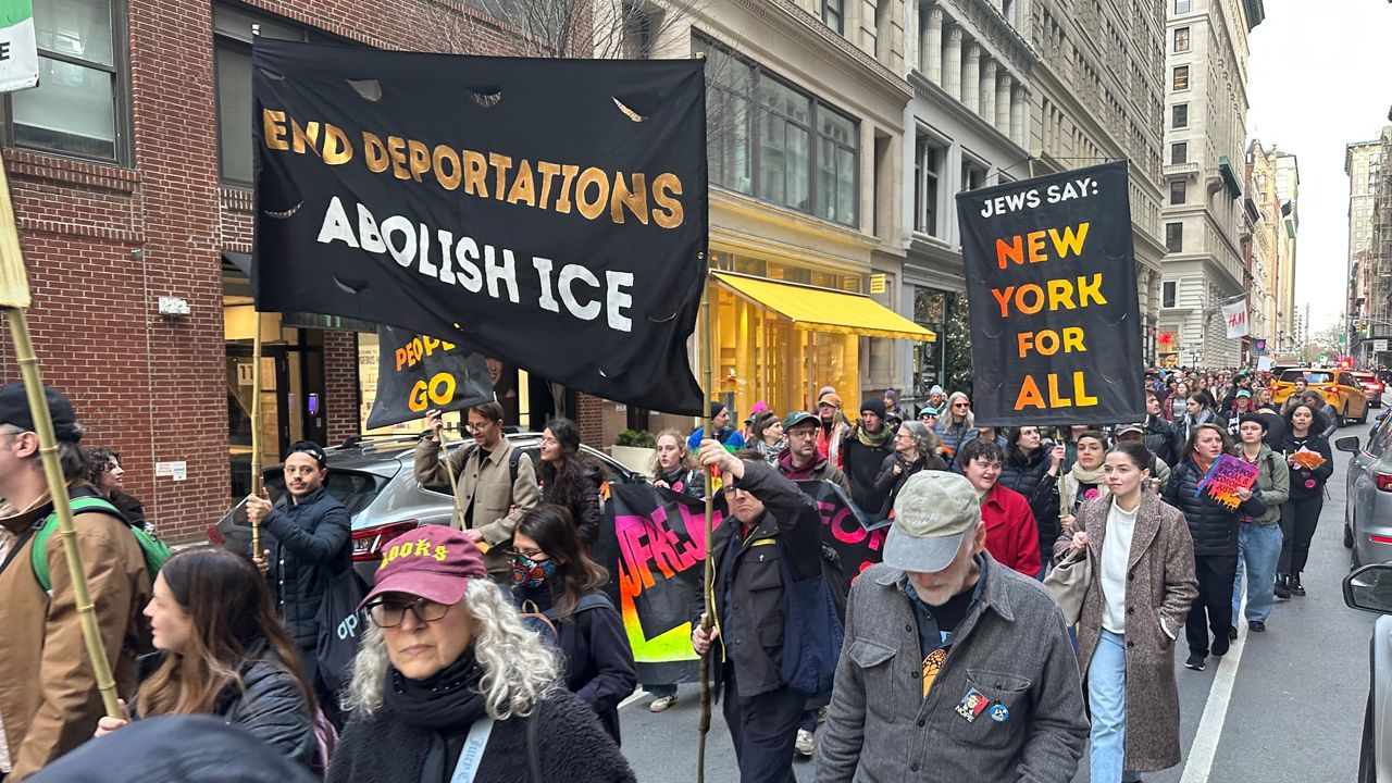 Their demand is to pass the "New York for All Act," which would limit how much state and local agencies cooperate with federal immigration enforcement. (Spectrum News NY1/Tyler Buesching)