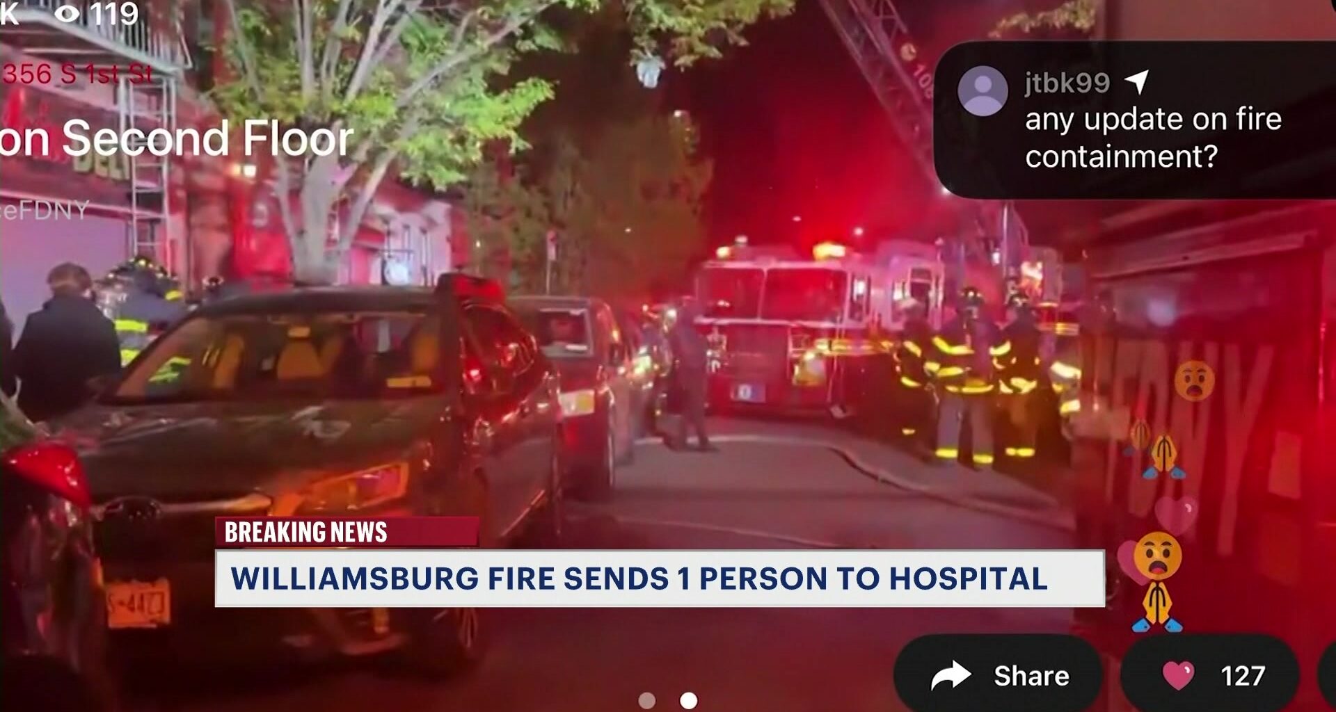News 12 | Brooklyn | Overnight Fire In Williamsburg Sends One Person To Hospital Others Checked At Scene