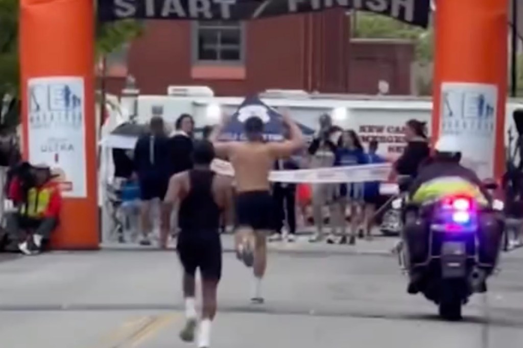 A runner in Delaware was steps away from winning a marathon — only to get left in the dust when a rival racer blew right past him at the finish line after he celebrated a few seconds too early.