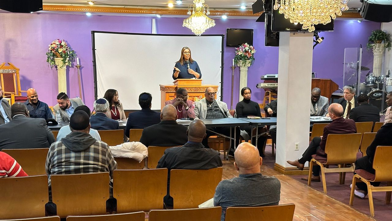 The people who gathered at the meeting in Brooklyn say they're often the first to respond after the gunfire, at hospitals and at crime scenes, helping families and communities cope. (Spectrum News NY1/Tyler Buesching)