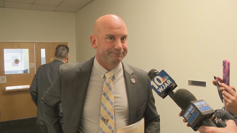 Corrections Director Wayne Salisbury speaks to the media after the Rhode Island Ethics Commission hears a complaint against him. (WJAR)
