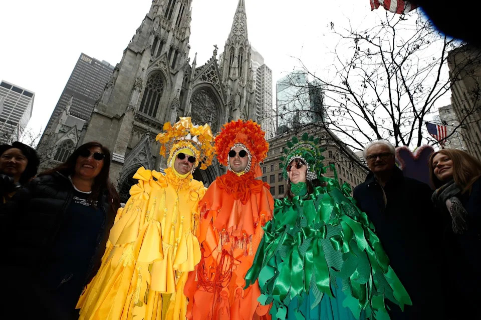 NEW YORK, NEW YORK – APRIL 05: Parade participants in costume attend the 2026 New York City Easter Bonnet Parade on April 05, 2026 in New York City. (Photo by John Lamparski/Getty Images)