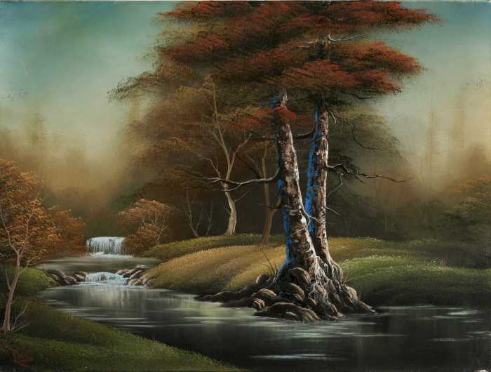painting of river and trees