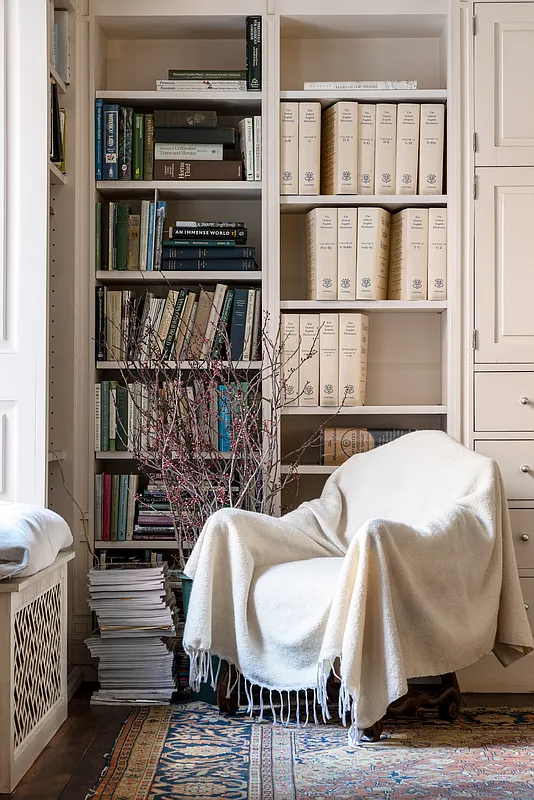 modern bookshelves in a parlor