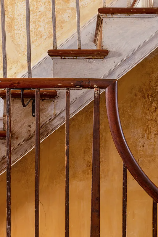 detail of original stair railing and steps