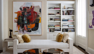 brooklyn heights showhouse - parlor with cream day bed and copper tables